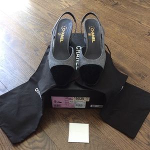 Chanel Slingback, grey/black, sz 39.5
